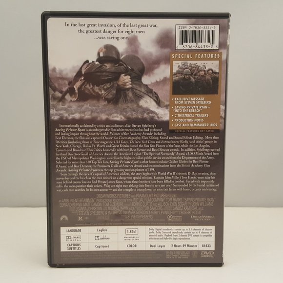 SAVING PRIVATE RYAN DVD Widescreen 1998 USED - Picture 2 of 9